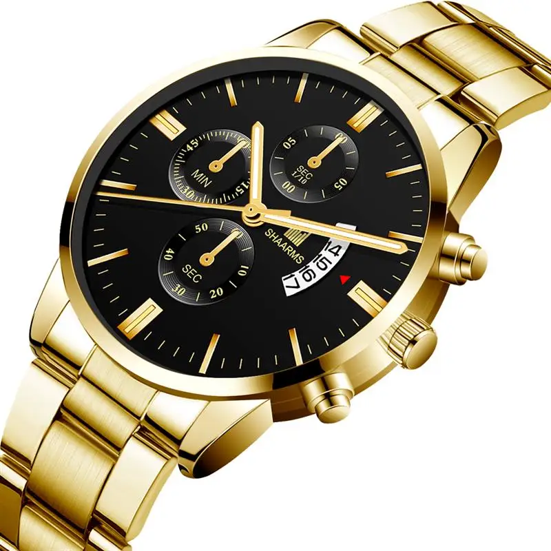 2019 Vyrų prabangių verslo Karinės Kvarco žiūrėti aukso nerūdijančio plieno juosta vyrų laikrodžiai Dienos kalendoriaus vyrų laikrodis Relogio tiesiogiai