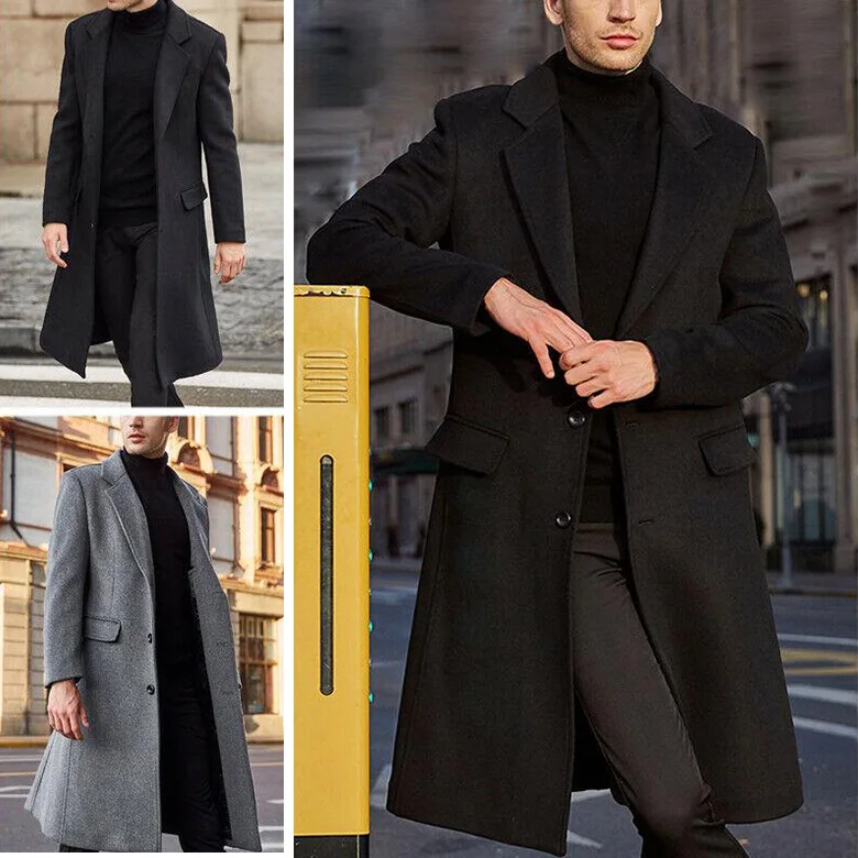 2020 m. rudens žiemos naujas Britų vyriški ilgas švarkelis, vilnoniai paltai vientisos spalvos atvartas single-breasted striukė tranšėjos paltai paltas