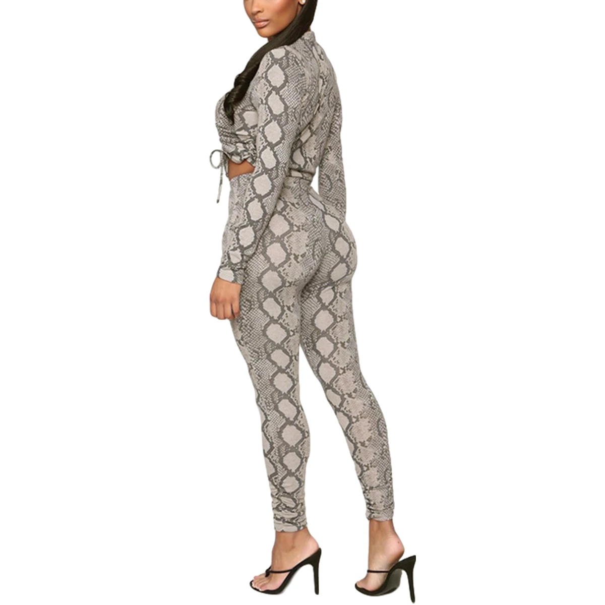 2020 metų vasaros moterų kostiumą, laisvalaikio drabužiai gyvatė spausdinti ilgomis rankovėmis pasėlių viršų ir aukšto liemens kelnės mados karšto pardavimo