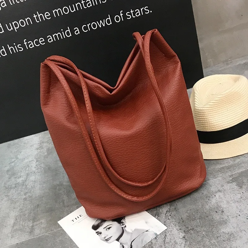 2020Hot pardavimo atsitiktinis Aukštos Kokybės rudos rankinės lady Didelės talpos odos maišas kibirą mados nešti moters ranka maišo pečių maišą