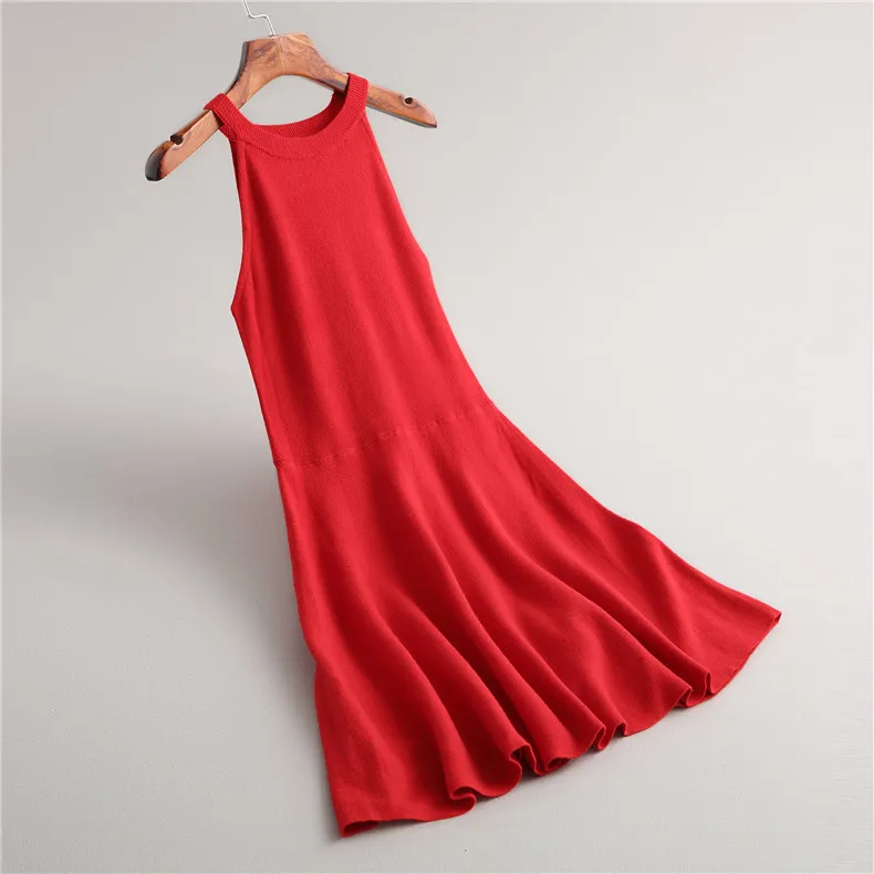 2020new pavasario vasaros aukštos kokybės moterų sexy apynasrio bakas Megzti rankovių suknelė ponios saldus paprasto spalvos elegantiškas megztiniai suknelės