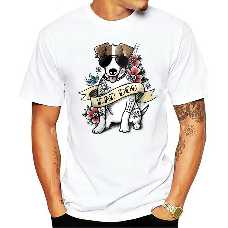 2021 Mados T-shirt Žavinga Gėlių raštas Jack Russell vyrų terjeras badass tatuiruotė mielas pet blogas šuo kietas vyras šunų mėgėjams