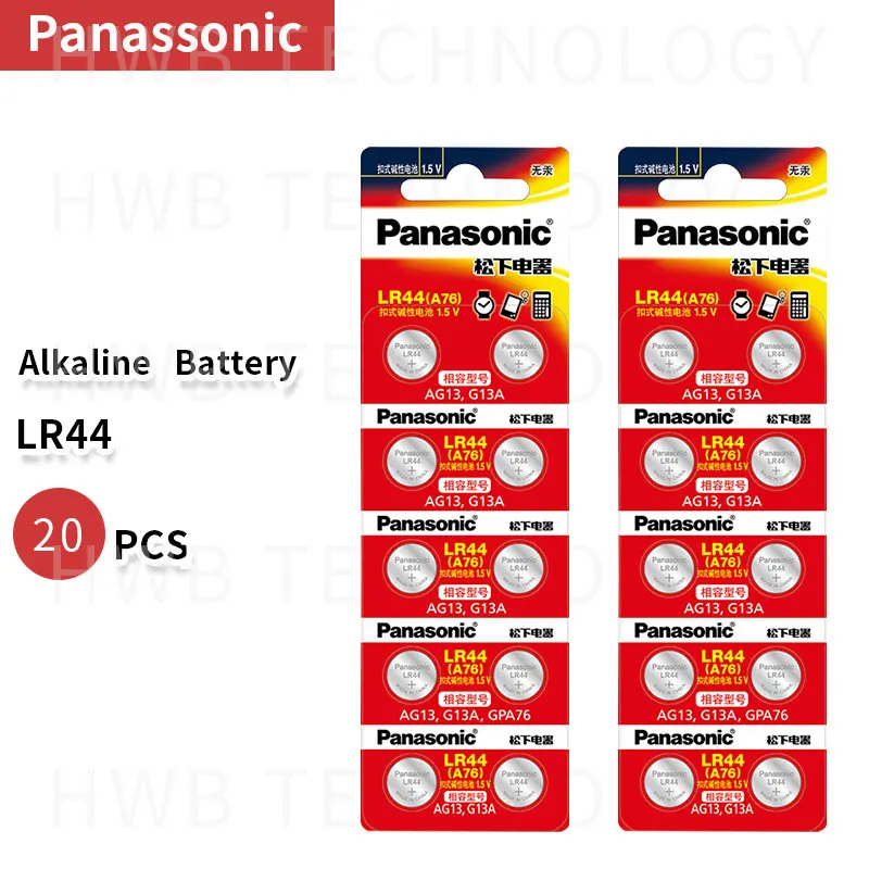 20pcs PANASONIC LR44 A76 13TN 0%Hg SR1154 357 LR 44 1,5 V Cell baterija baterijos skaičiuoklė 0%Hg