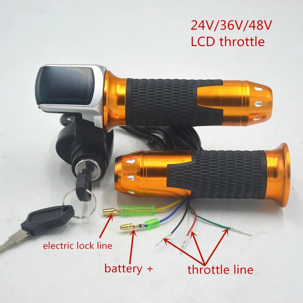 24V 36V 48V ebike sklendės, akceleratoriaus su skystųjų KRISTALŲ/ON-OFF Key Lock ebicycle/motoroleris/elektrinių dviračių priedų
