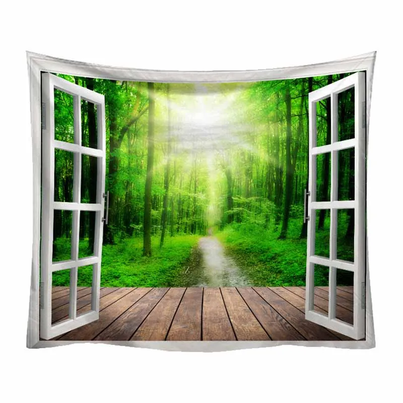3D Lango Žalią Medį Miško Gobelenas Sienos Kabo Saulės Sienos Audiniai Gobelenai Hipių Dekoro Siena Antklodė Psichodelinio Gobelenas