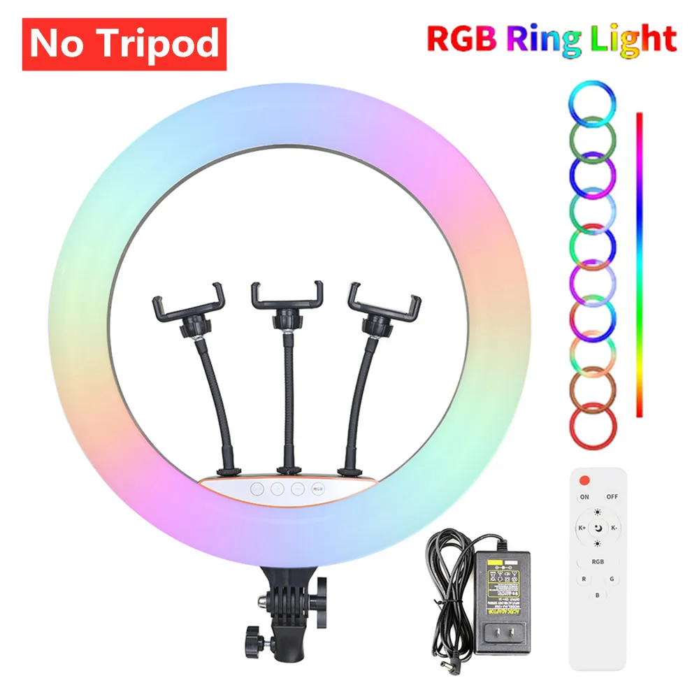 45cm 18inch RGB Rainbow Ring, Šviesos, šviesos srautą galima reguliuoti Vaizdo Žibintai Selfie Lempa Su 3 Telefono Įrašą Turėtojas Fotografija Apšvietimo Gyventi Vlog
