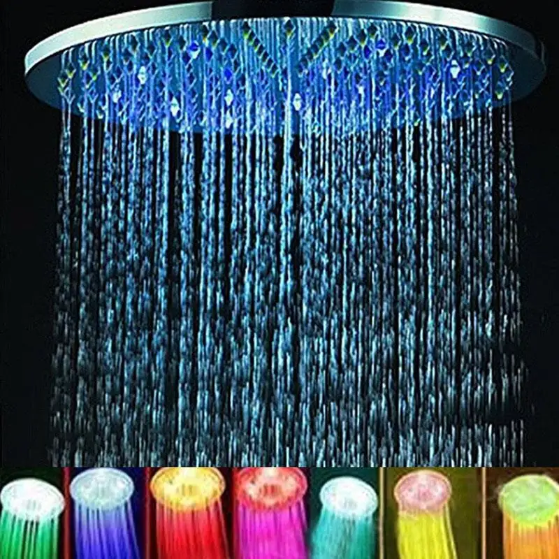 8 colių RGB 7 Spalvų LED Šviesos Dušo Galvutė Apvalus Automatinė Keitimas Vandens Taupymo Lietaus Aukšto Slėgio Vonios, Lietaus Dušo