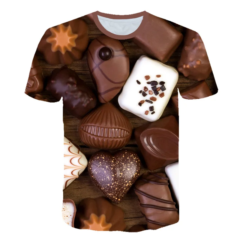 Atsitiktinis Ponios Šokolado/Saldainių Kūrybiškumą Marškinėliai Moterims Marškinėlius Plius Dydis-trumpomis Rankovėmis, O-kaklo Mujer T-shirt 3D Dizaino marškinėliai