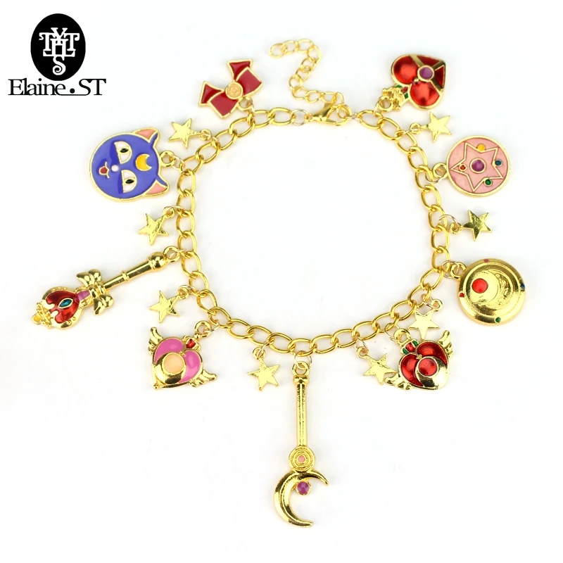 Aukso Spalvos Sailor moon žavesio apyrankę Usagi braccialetto Katė Širdies Apyrankės & Bangles Moterims, Bižuterija Pulseira Feminina