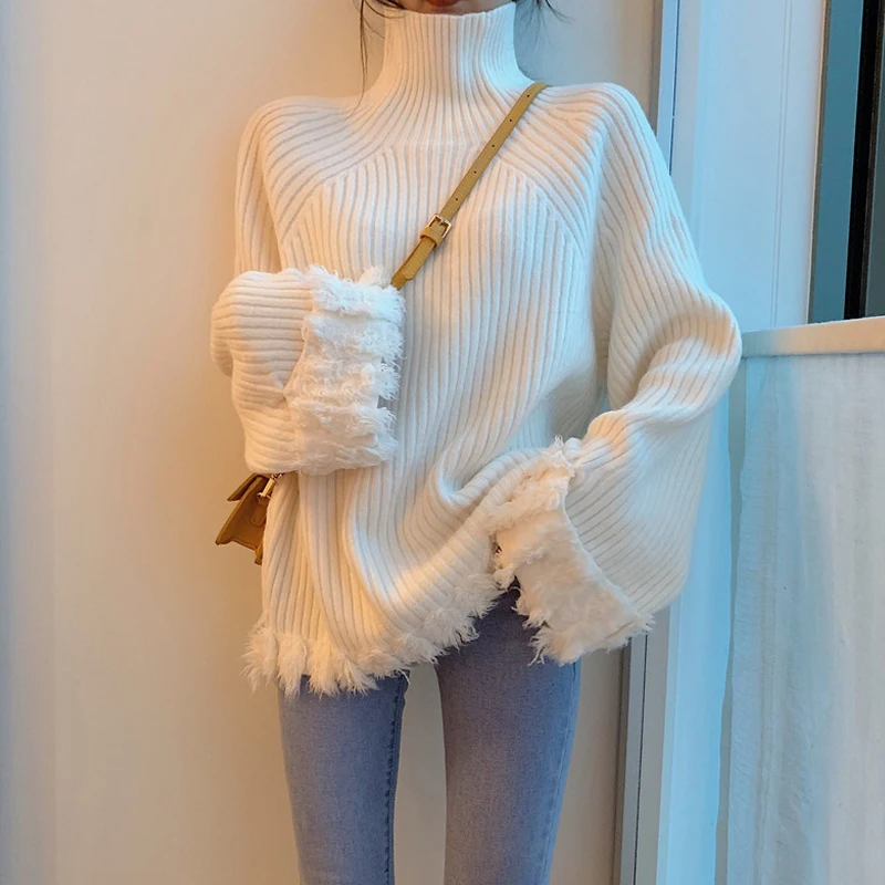 Aukštos apykaklės megztinis moteriška 