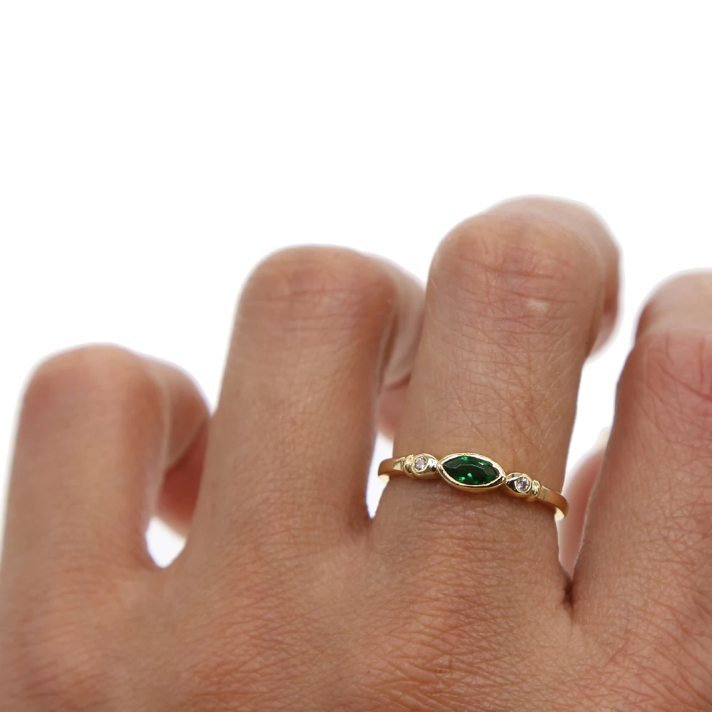 Aukštos kokybės elegantiškas Ovalo Sukurta Smaragdas-Osioms Žiedai Moterims, aukso spalva, subtilus Juvelyrikos Didmeninė 3pc akmenys size7