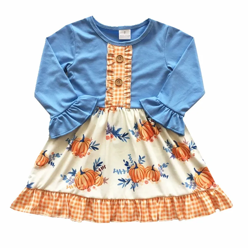 Aukštos kokybės medvilnės Mados helovinas mergaičių drabužių boutique vaikai moliūgų kūdikių suknelė