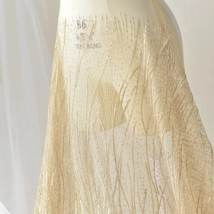 Aukštos kokybės off baltojo Aukso, sidabro blizgučiai Siuvinėjimas nėrinių audinio audinio Suknelė Vestuvių suknelė drabužių priedai