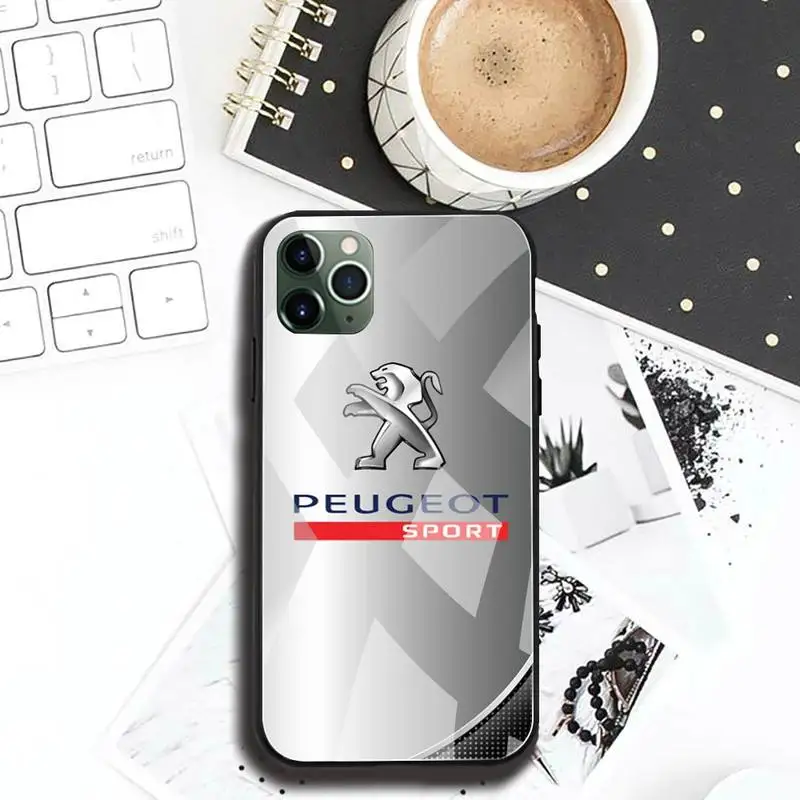 Automobilių Peugeots logotipą, Telefono dėklas Grūdintas Stiklas iPhone 11 Pro XR XS MAX 8 X 7 6S 6 Plus SE 2020 atveju