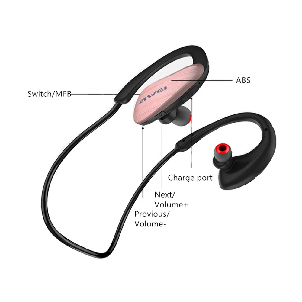 Awei Sporto Blutooth į ausis įkišamos Ausinės Belaidės Ausinės laisvų Rankų įranga Auriculares Bluetooth 