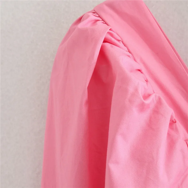 BLSQR 2020 m. Rudenį Rožinė Moterų Suknelė Moterų Aikštėje Apykaklės Sluoksniuotos Rankovėmis Puoštas Kulkšnies Ilgis Medvilnės Suknelės Vestidos Feminino