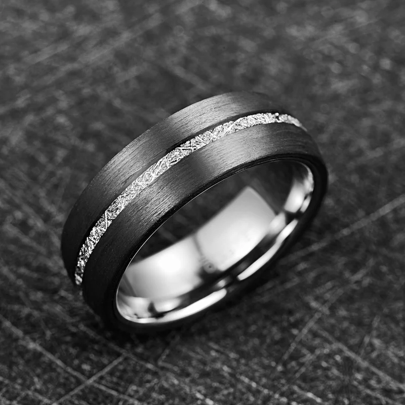 BONLAVIE 8mm Plotis Vyrų Volframo Karbido Žiedas Inkrustacijos Anglies Pluošto + Dirbtinė Vermikulitas Volframo Plieno Žiedas Vestuvių Juostoje Žiedas
