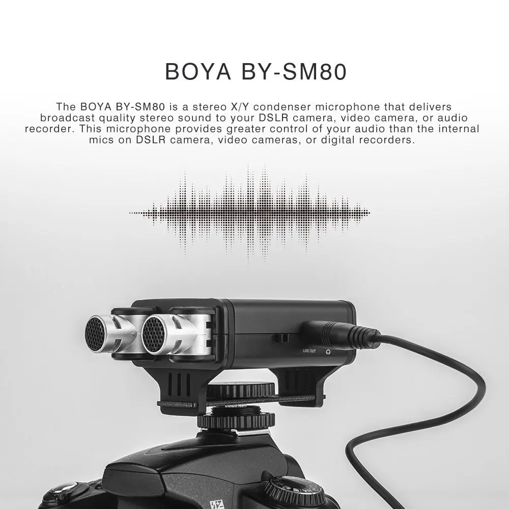BOYA BY-SM80 Stereo Vaizdo Mikrofonas su prekinis, galinis Stiklo Canon už Nikon Sony DSLR Kamera, Mikrofonas, vaizdo Kamera