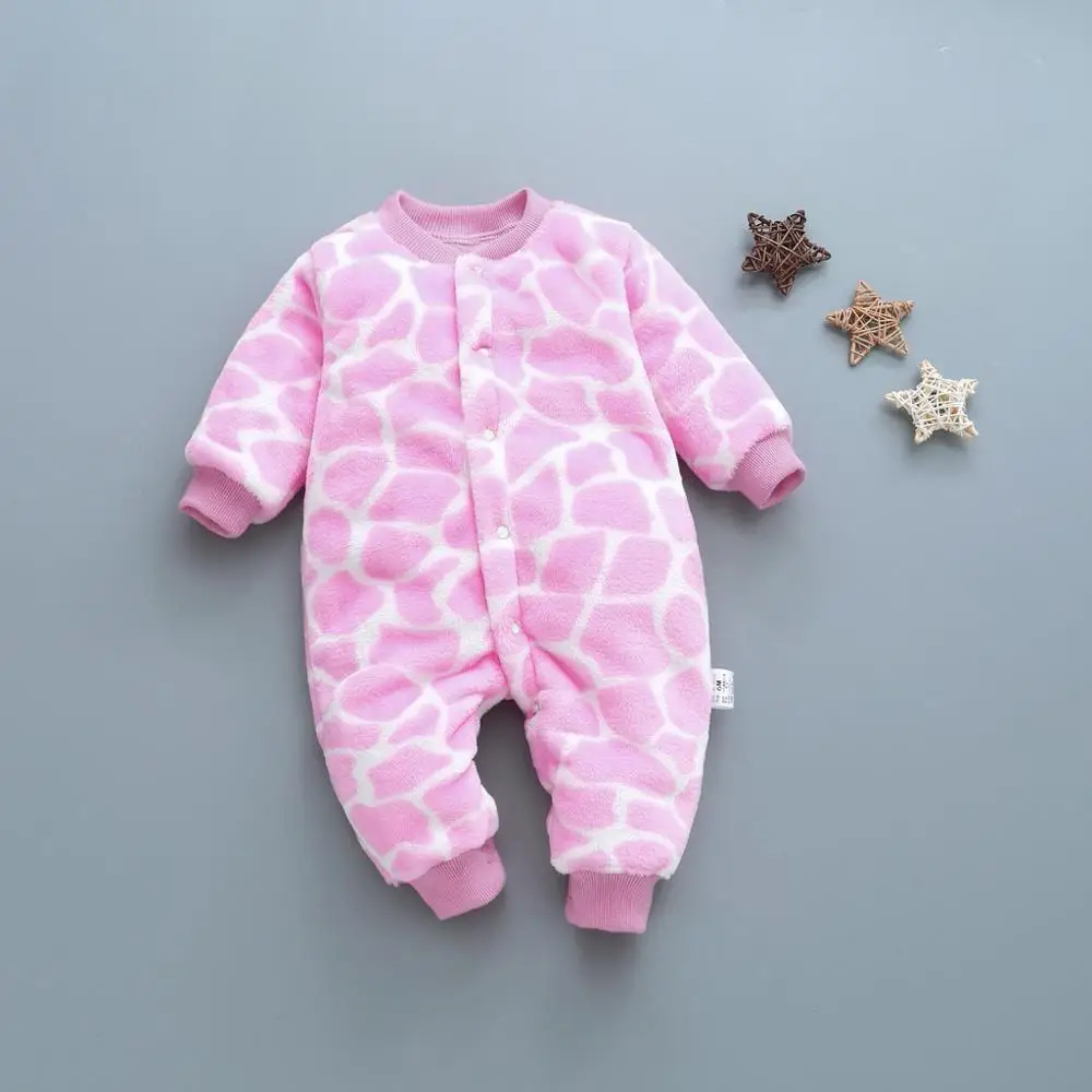 Baby Girl Berniukas Storio Romper Šiltos Žiemos Naujagimiui Kūdikių Leopard Carto Vilnos Romper Jumpsuit Minkšta Pižama Drabužius Naujausias 2021