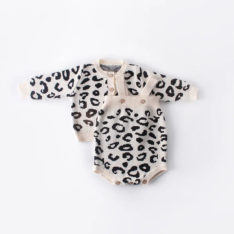 Baby Girl Drabužiai Žiemos Leopard Megzti Vaikiški Drabužiai Naujagimiui Mezgimo Romper Kašmyras Kūdikių Cardigan Megztinis Bamblys Jumpsuit