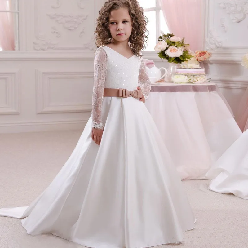 Baltos Spalvos Gėlių Mergaičių Suknelės Tiulio 2020 Duobute Appliqued Inscenizacija Suknelės Mergaitėms Pirmosios Komunijos Suknelės Vaikams Promenadzie Suknelė