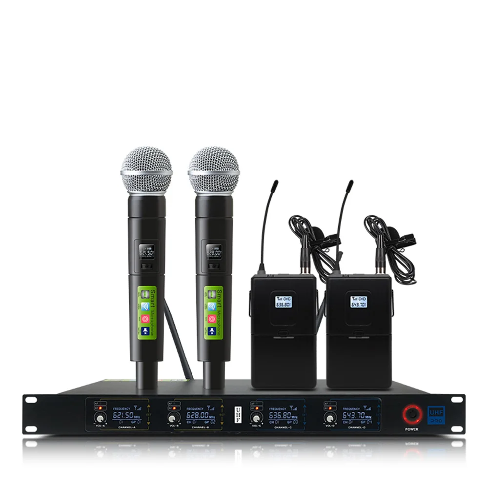 Bevielio Mikrofono Sistema Profesionalus Mikrofonas 4 Kanalų Dinaminis Profesinio 4 Kišeniniai Mikrofonas su aliuminio korpusas
