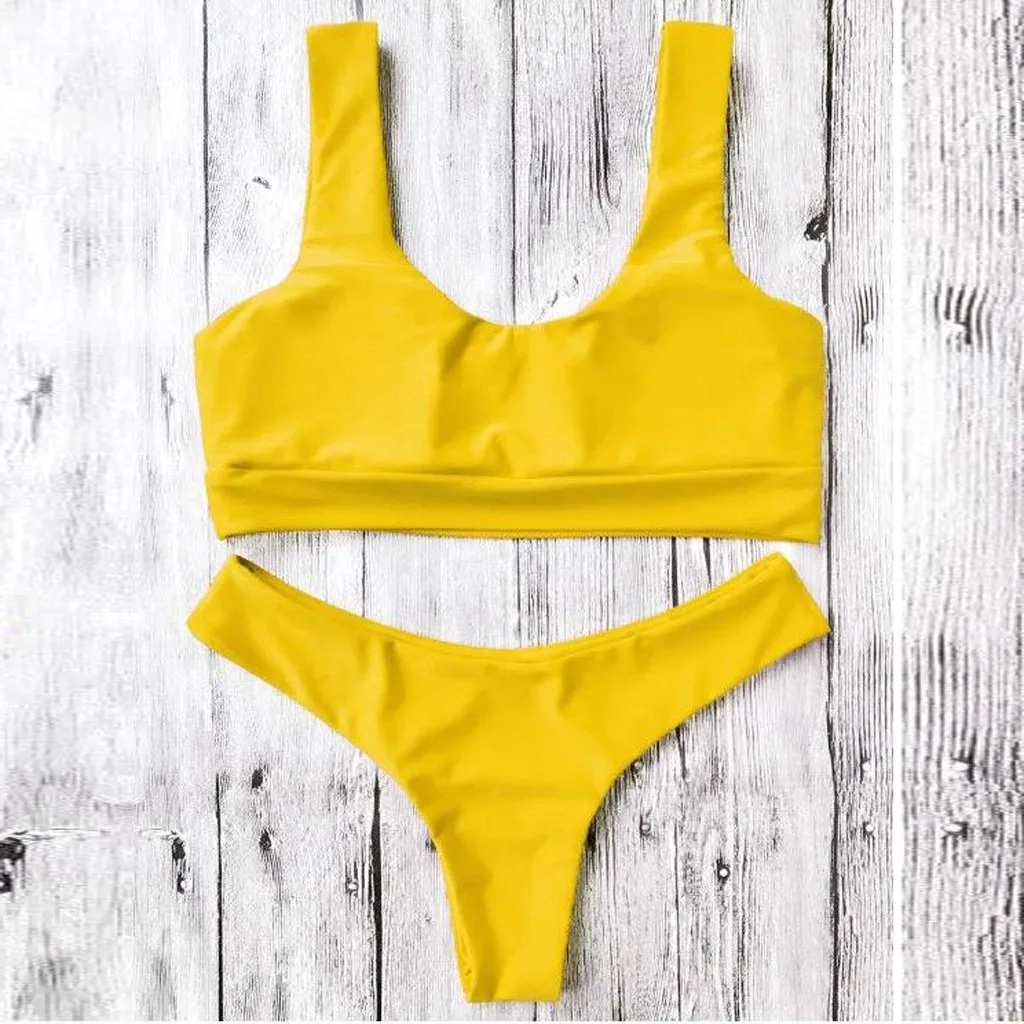 CHAMSGEND Mada Moterims Seksualus bikini 2019 moteris Grynas bikini komplektas, Push-Up Kamšalu maudymosi kostiumėlį Paplūdimio Bikini Maudymosi Kostiumą Femme naujas