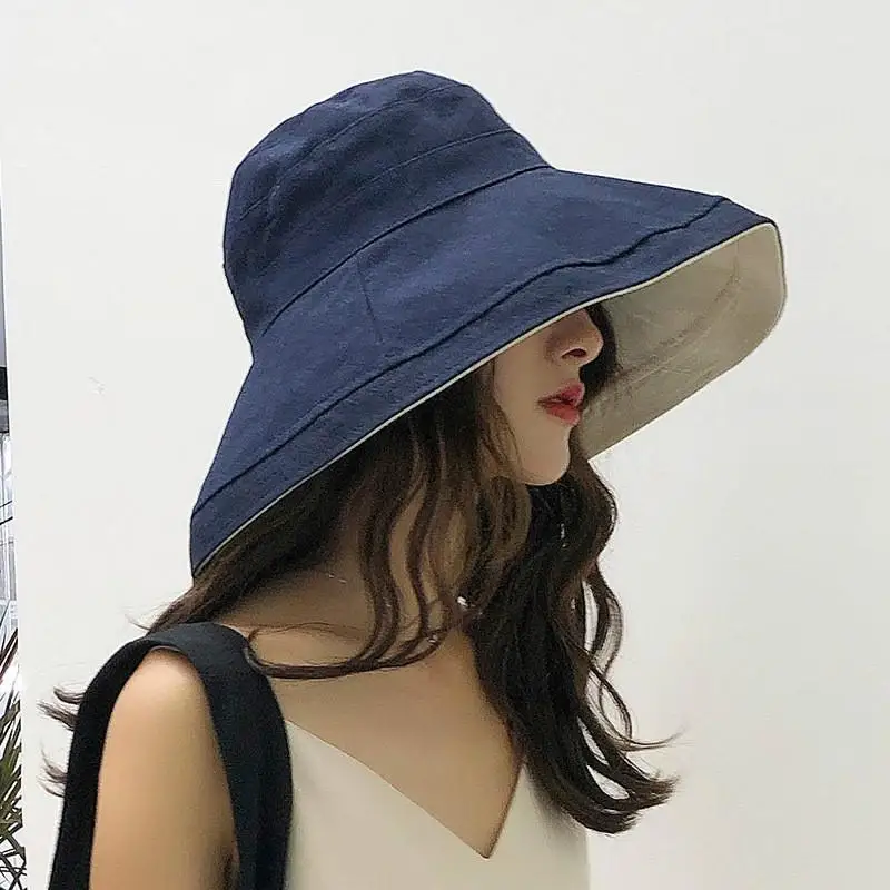 COKK Skrybėlę Moterų Kibiro Kepurę dvipusis Spalvos skėtį nuo saulės, Vasaros Saulės, Sulankstomas Saulės Skrybėlę Beach Vacation korėjos Stilius Platus Kraštų