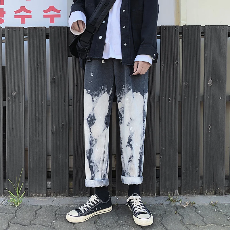 Camo Džinsai Mados Plauti Derliaus Kaklaraištis Dažų siuvinėjimo Atsitiktinis Džinsinio audinio Kelnės Vyras Streetwear Hip-Hop Palaidi Tiesūs Džinsai S-2XL