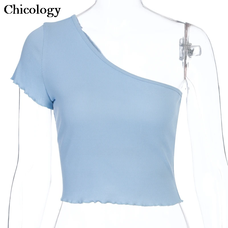 Chicology knite vieną petį T-shirt, derliaus viršų seksuali moteris casul 2020 metų vasaros marškinėliai trumpomis rankovėmis, ponia, elegantiškas drabužių streetwear