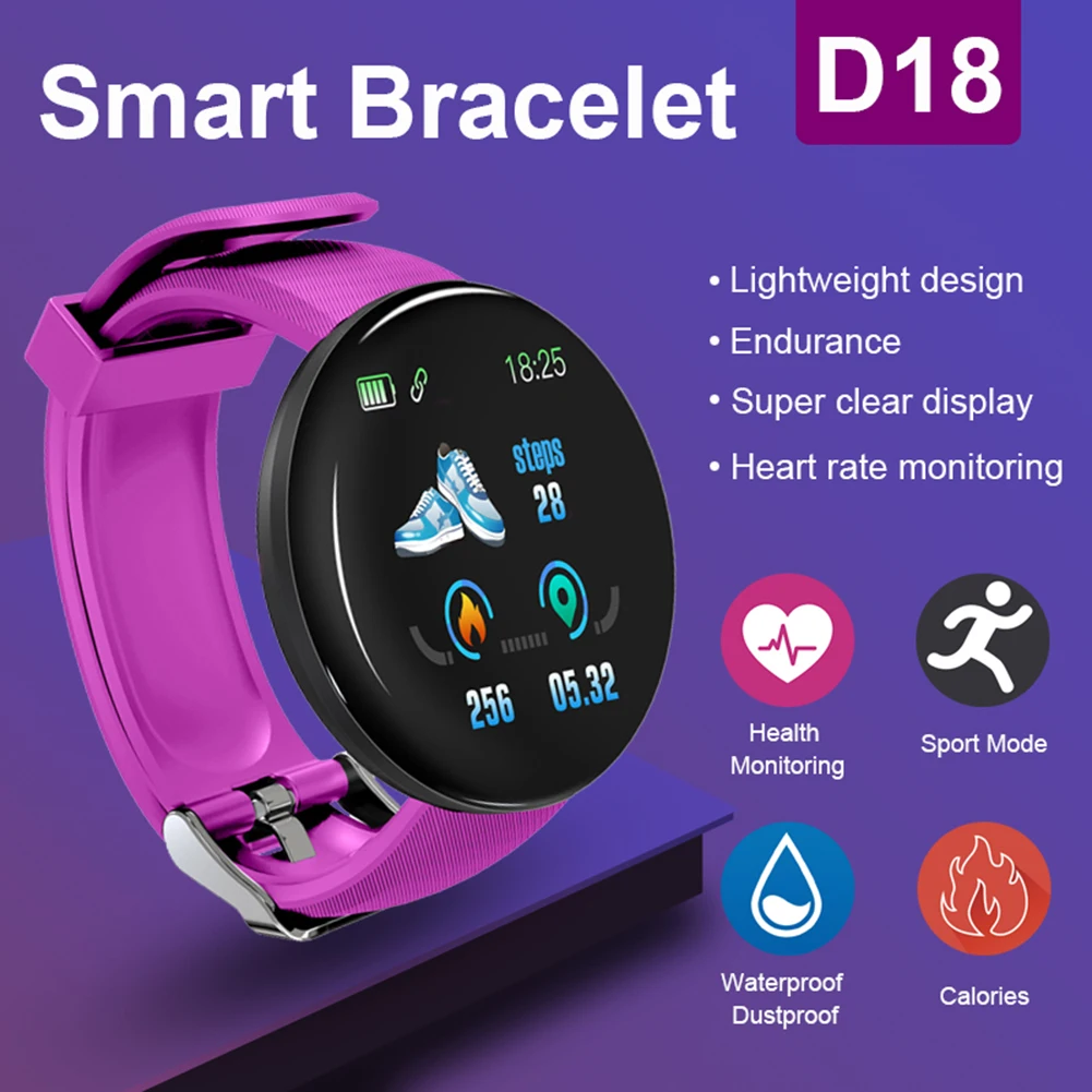 D18 Smart Žiūrėti Visą Touch Laikrodis Kraujo Spaudimą, Širdies ritmą Stebėti, kontroliuoti Muzikos Pranešimą Priminimas Smartwatch Vyrams ir Moterims
