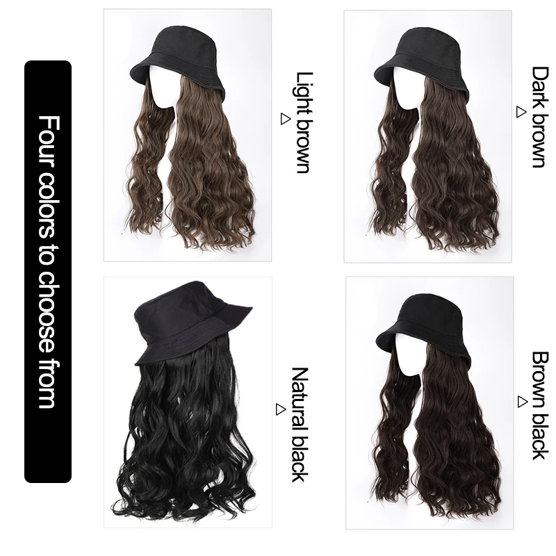 DIANQI sintetinių plaukų perukas moterims,natūralūs banguoti juoda / ruda plaukų,ryšys su juoda žvejys skrybėlę, nr. reguliuojamas mergaitėms