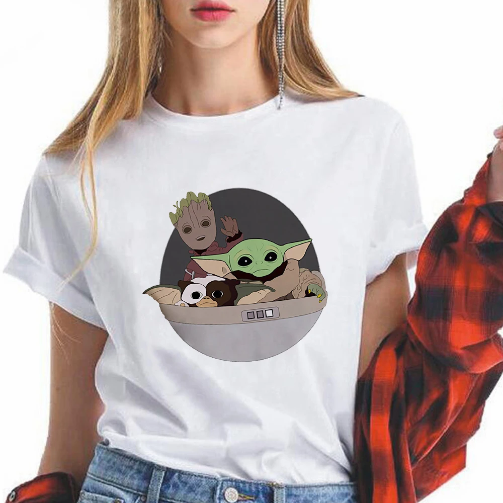 Disney Baby Yoda ir Groot Animacinių filmų Drabužius Mielas T marškinėliai Mergaitėms Vasaros T-shirt Moterims, Nauja siunta marškinėliai, apkarpytos rankovės