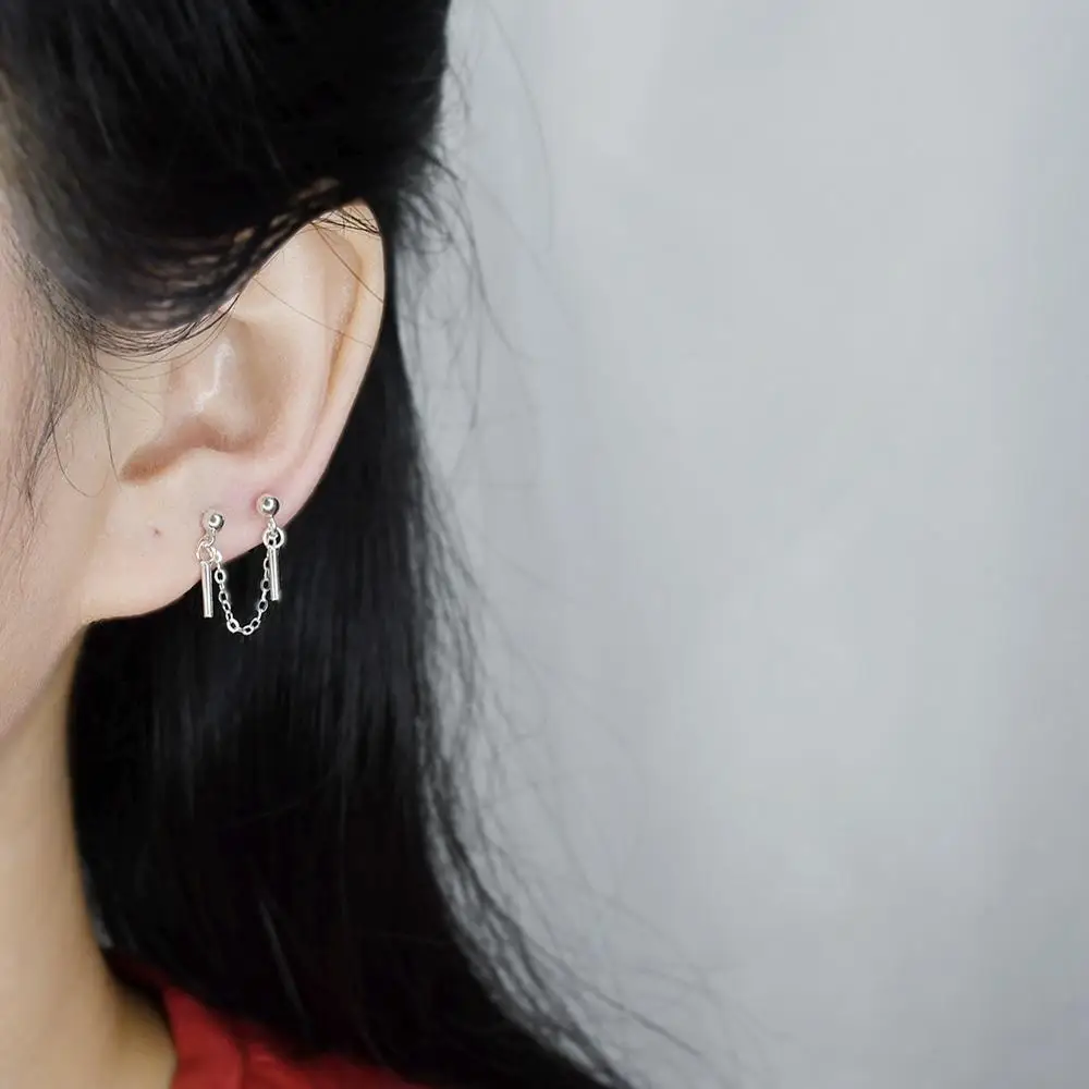 Du kartus ausies skylę ryšio 925 sterlingas sidabro auskarai du ausies skylę gabalas geometrijos stud auskarai asmenybės berniukas mergaitė ausų papuošalai