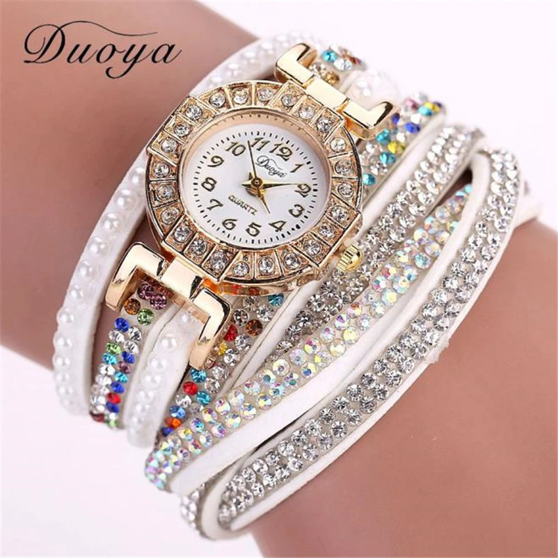 Duoya Prekės Ženklo Moterų Laikrodžiai, Apyrankės Žiūrėti Ponios Prabangos Moterų Suknelė Pearl Masto Deimantų Kristalų Kvarcinis Laikrodis Laikrodis Relogio