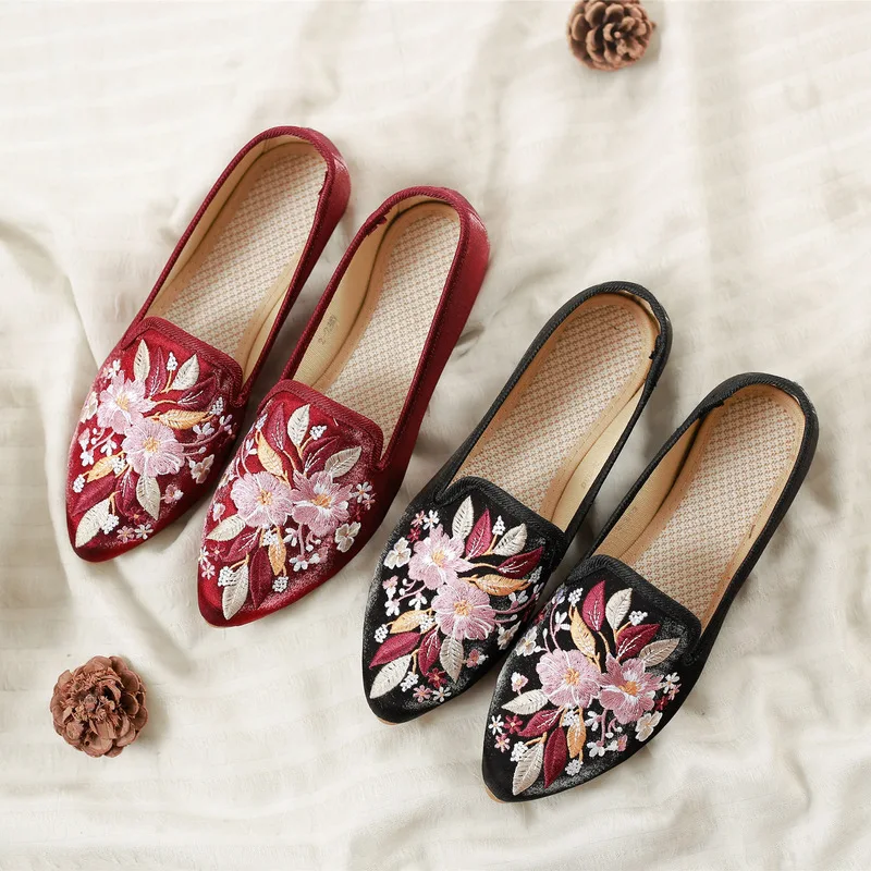 Dydis 34-43 mulų moteriški batai butai šlepetės pavasario vasaros siuvinėjimo Tang Dinastijos Kinų retro stiliaus mokasīni, zapatos de mujer