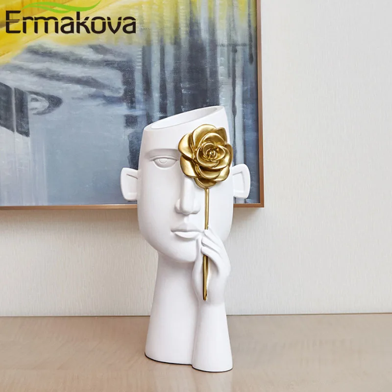 ERMAKOVA Minimalistinio Vazos Portretas Dervos Skulptūra Juodos Žmonių Galvos Vaza Puodą Biuro Stalas Gėlių kompozicijų Namų Puošybai.