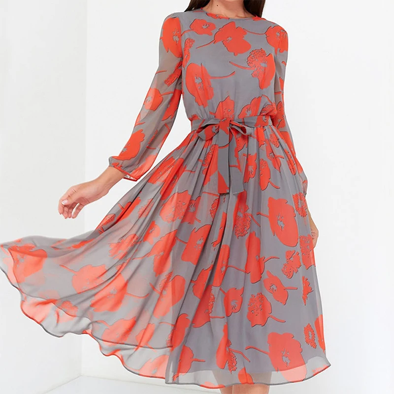 Elegantiškas Dot Spausdinti Ilgomis Rankovėmis Moterų Suknelės, 2020 Naujas Boho Atsitiktinis O Kaklo Šifono Linijos Suknelė, Derliaus Šalis, Vestidos