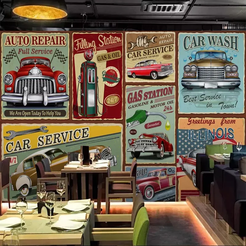 Foto Tapetai Nostalgišką Retro Ranka-dažytos Europos Stiliaus Klasikinių Automobilių Freskomis, Baras, Restoranas Fono Sienos Popieriaus, Sienos 3D