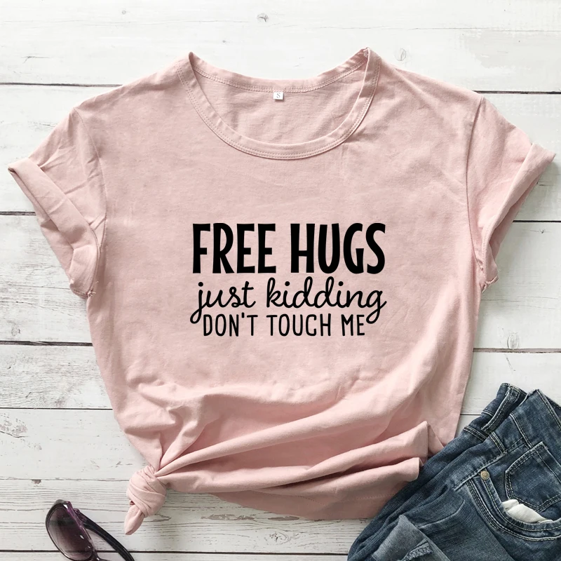Free Hugs juokauju Don ' t Touch Me T-shirt Sarkastiškas Moterų trumpomis Rankovėmis Intravertas Marškinėlius Juokinga Unisex Socialinis Atskyrimas Viršūnės