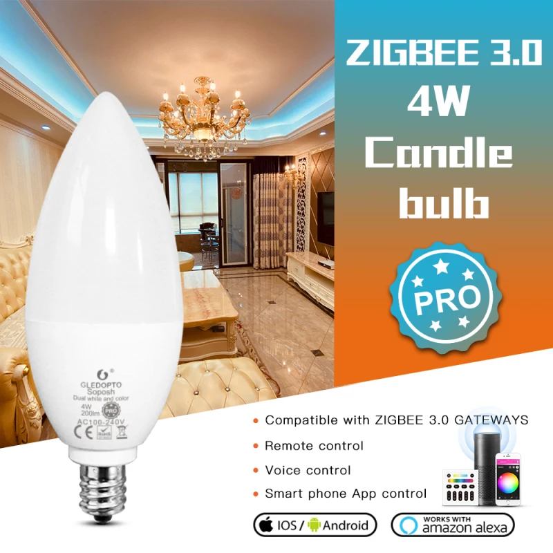 GLEDOPTO ZigBee 3.0 Namų Smart Žvakių Lemputė Alexa Balso Nuotolinio Valdymo Naivus Namų Dekoravimo E12 / E14