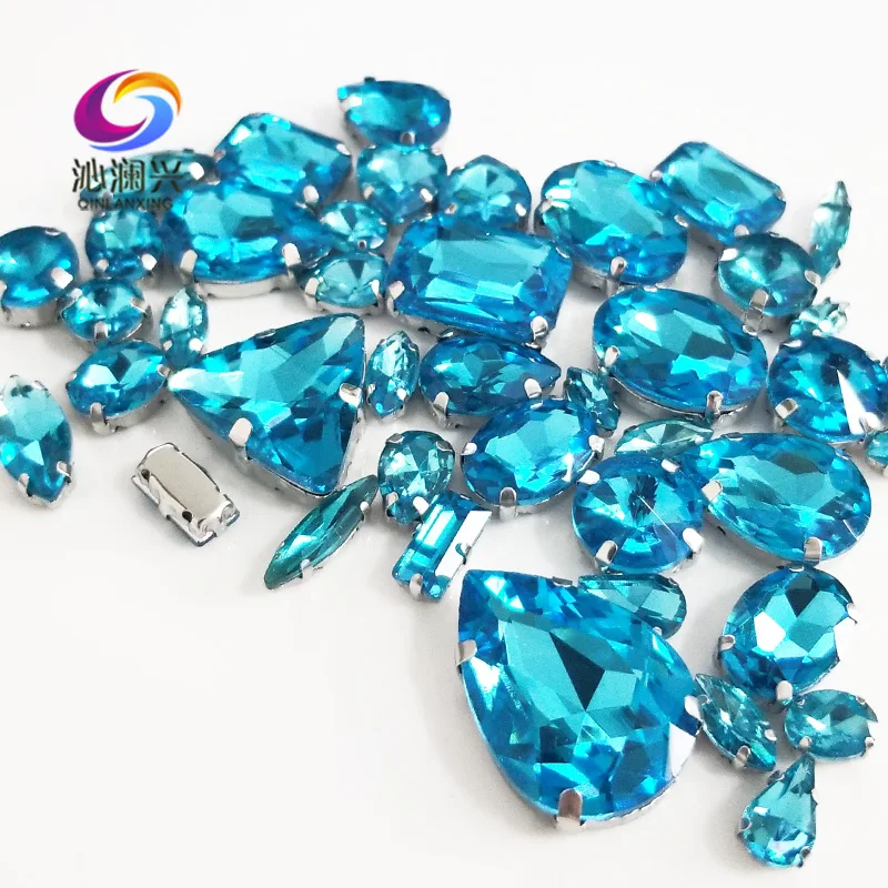 Gamyklos pardavimo 68pcs/maišas Ežero blue mix dydis top stiklo kristalų siūti ant akmenų,sumaišykite formos cirkonio diy/Drabužių accessories