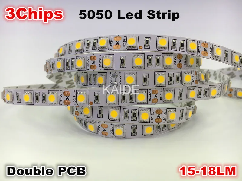 Geros kokybės SMD5050 led juostelės dc12v 5m 300led dvigubai PCB trijų žetonų 15-18lm Lanksti lempa coldwhite neutralwhite warmwhite