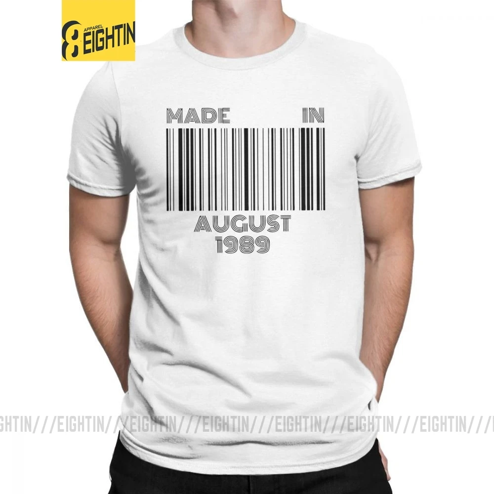 Gimtadienis T Shirts Vyras Padarė rugpjūčio 1989 m. Gimęs rugpjūčio Brūkšninis kodas 30-ojo Gimtadienio Dovana T-Shirt Juokinga trumpomis Rankovėmis Viršūnes Medvilnės Tees