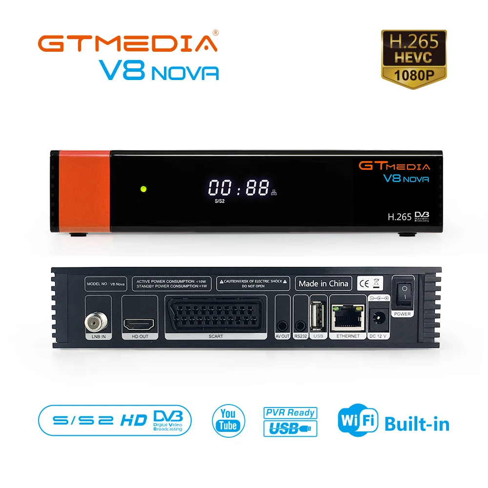 Gtmedia V8 NOVA Palydovinis HD 1080P Imtuvas: DVB-S2 Scart Paramos Europos Ispanija ccam Pastatytas Wifi 3G dongle TV Box Dekoderis