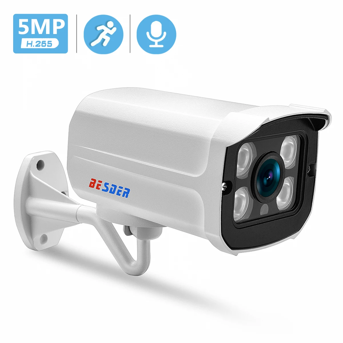 H. 265 5MP HD 3MP Plataus Kampo 2,8 mm Lauko IP Kamera su PoE 1080P Metalo Atveju, ONVIF Vandeniui Saugumo VAIZDO Kamera, IP 4PCS MATRICOS LED