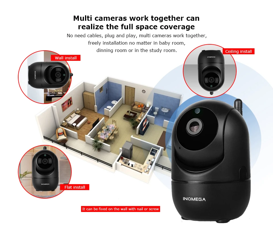INQMEGA TUYA IP Kamera Namų Apsaugos Stebėjimo Kameros stebėjimo kamerų Tinklas, Wi-fi, Kamera Belaidė Kamera 1080P