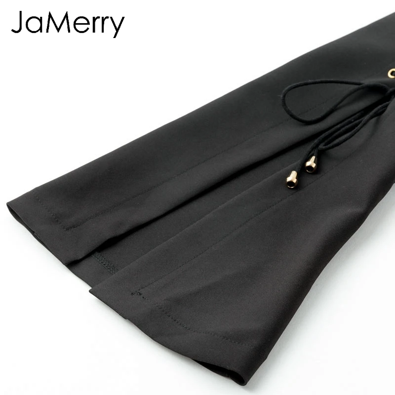 JaMerry OLIS Sexy V kaklo nėriniai juoda suknelė, švarkas moterims, Elegantiškas padalinta trumpa mini suknelė Office lady švarkas suknelės, elegantiškos vestidos