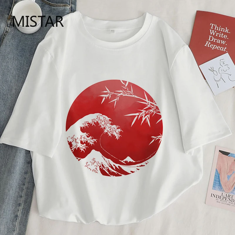 Japonija Koi Žuvų Spausdinti Mados Marškinėliai Moterims, O-kaklo trumpomis Rankovėmis Atsitiktinis Baltos Viršūnės Marškinėlius Naujas Vasaros Estetinės T-shirt Moteris