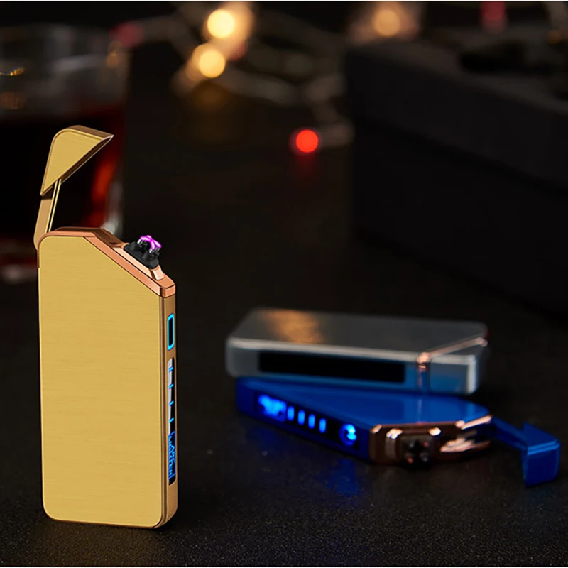 Jutiklinis Ekranas Lengvesnis Įkrovimas USB Dual Lanko Vėjo Cigarečių Degiklio Greitai Uždegimo Encendedor Dalykėlių Vyrų Nr. Dovanų Dėžutėje